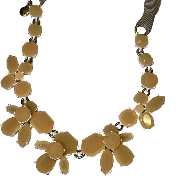 J Crew Ribbon Statement Necklace Orange Rhinestones Flowers - Picture 2 of 8